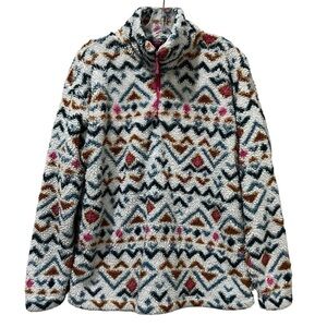 Eddie Bauer Large Aztec Fleece Teddy 1/4 Zip Pull Over Sweater